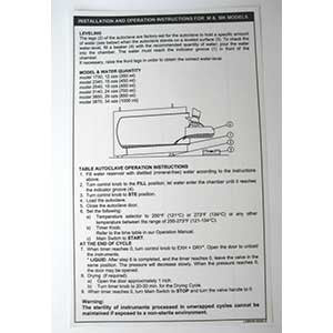 Label, Instruction M MK - Tuttnauer Manual Autoclave Part: 02350007