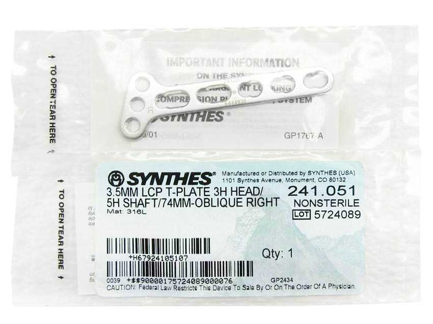    Synthes 3.5mm LCP T-Plate 3H Head/5H Shaft - 241.051