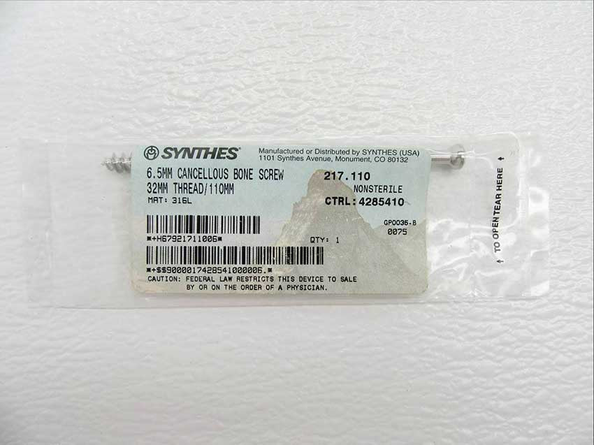    Synthes 6.5mm Cancellous Bone Screw - 217.110