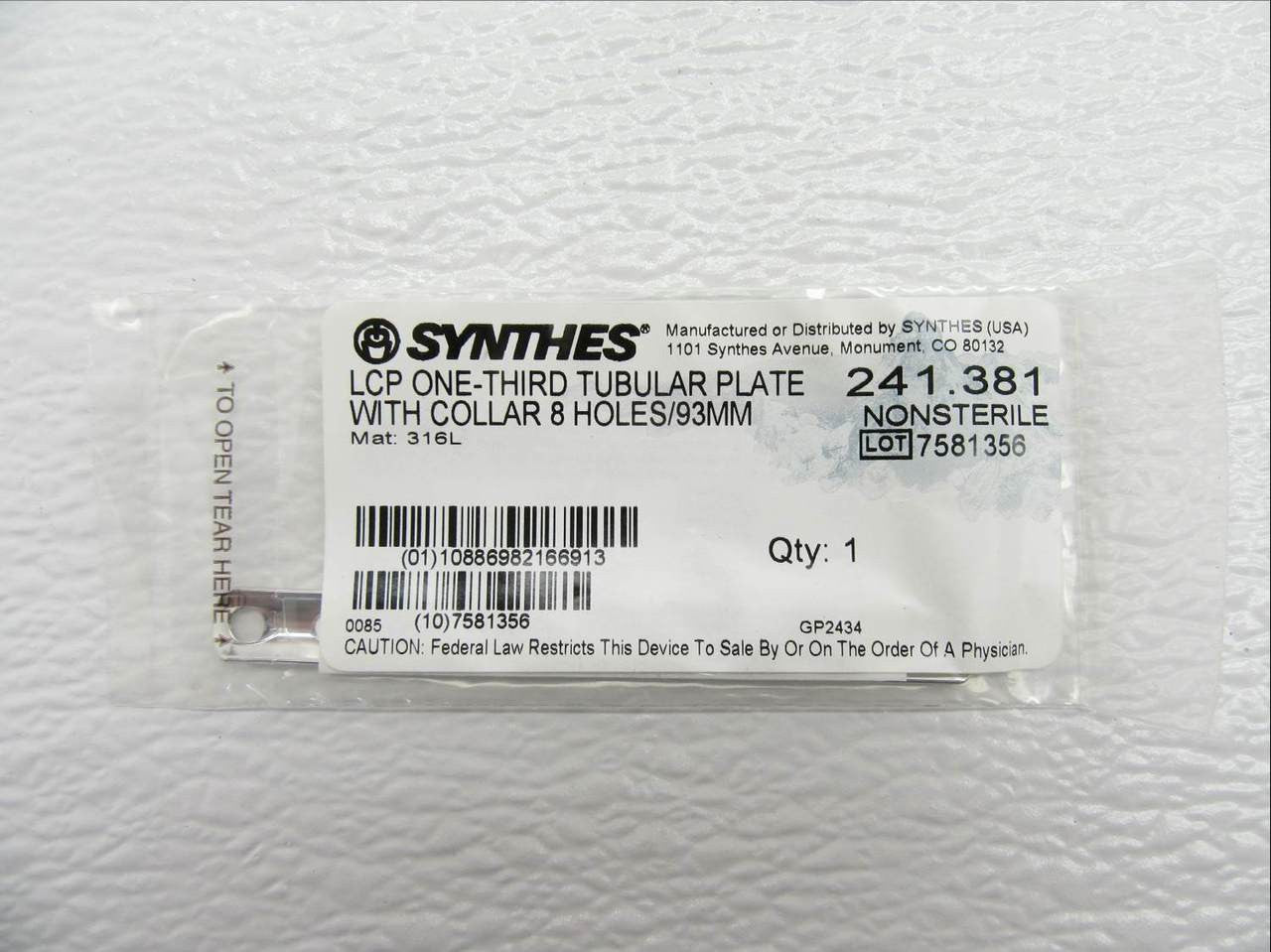    Synthes LCP One Third Tubular Plate with Collar - 241.381