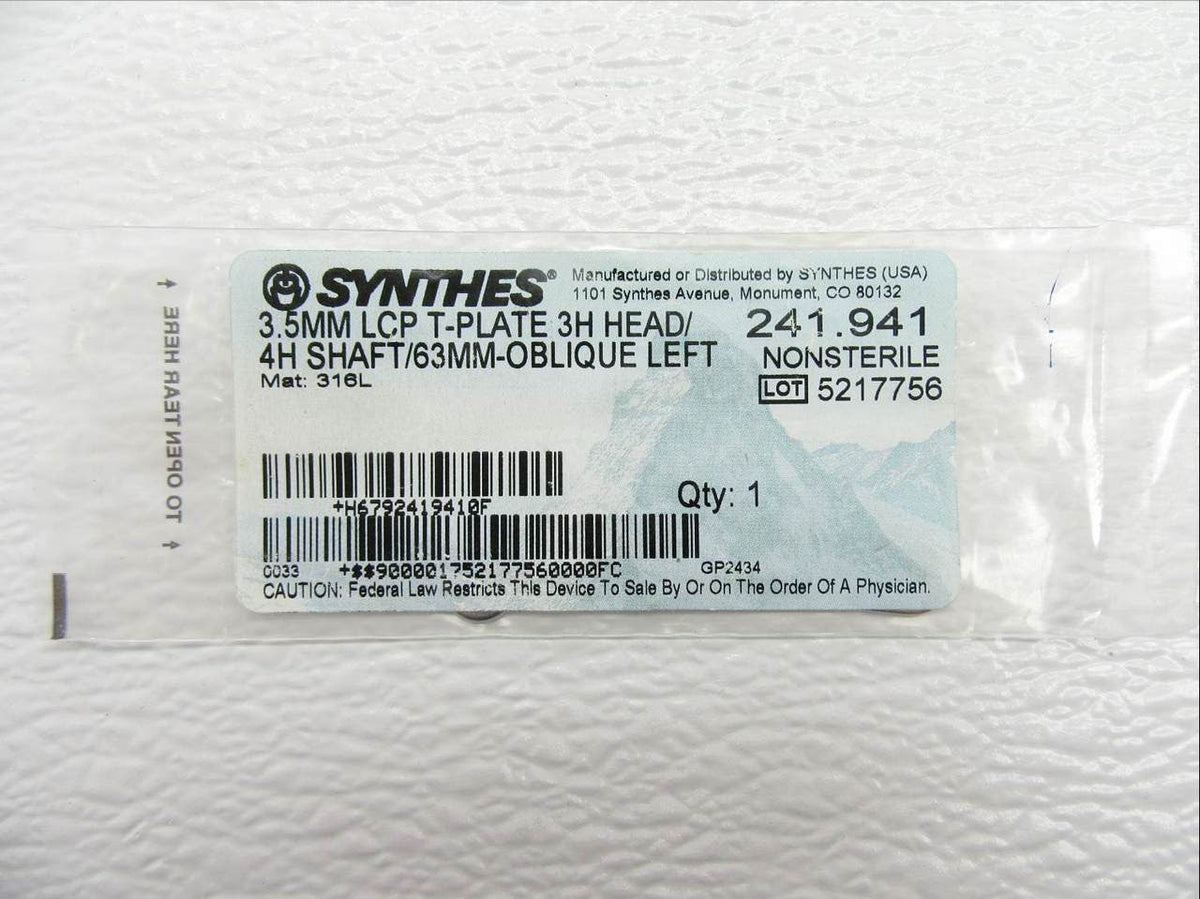    Synthes 3.5mm LCP T-Plate 3H Head/4H Shaft - 241.941