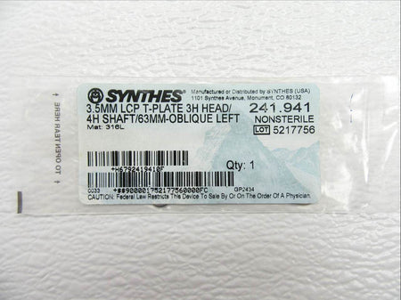    Synthes 3.5mm LCP T-Plate 3H Head/4H Shaft - 241.941