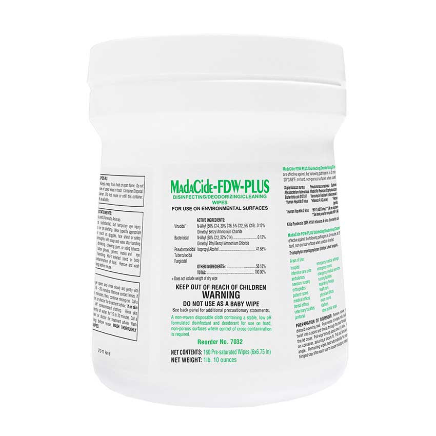 MadaCide FDW Plus Disinfectant Surface Wipes 12/case - 7032