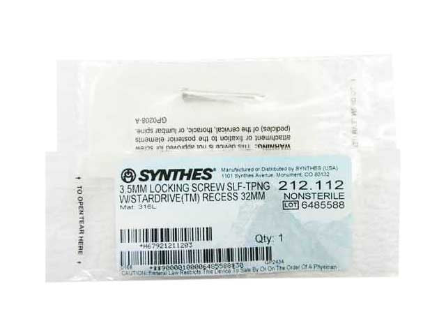   Synthes 3.5mm Self Tapping Locking Screw - 212.112