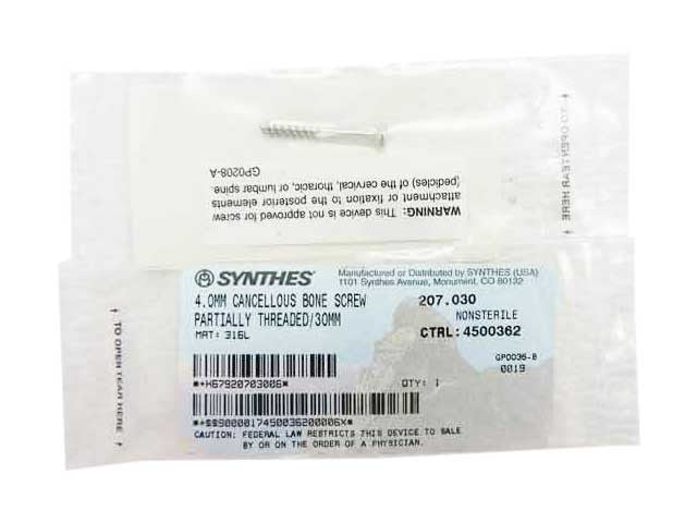    Synthes 4.0mm Cancellous Bone Screw - 207.030