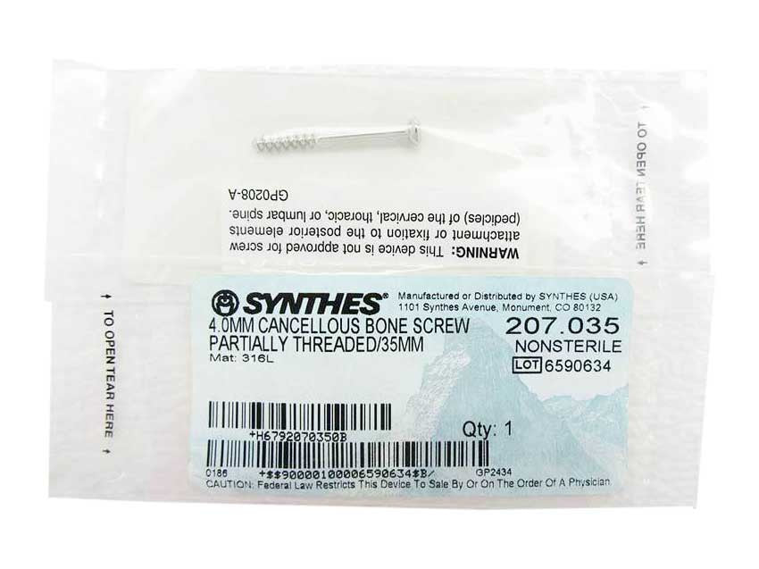    Synthes 4.0mm Cancellous Bone Screw - 207.035