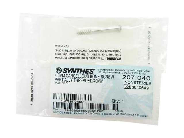    Synthes 4.0mm Cancellous Bone Screw - 207.040