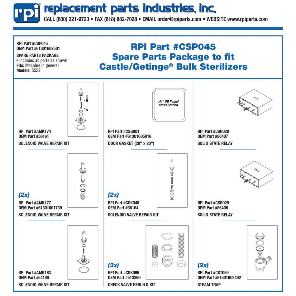 Parts, Spare Package Castle Sterilizer Part: 61301602501/CSP045