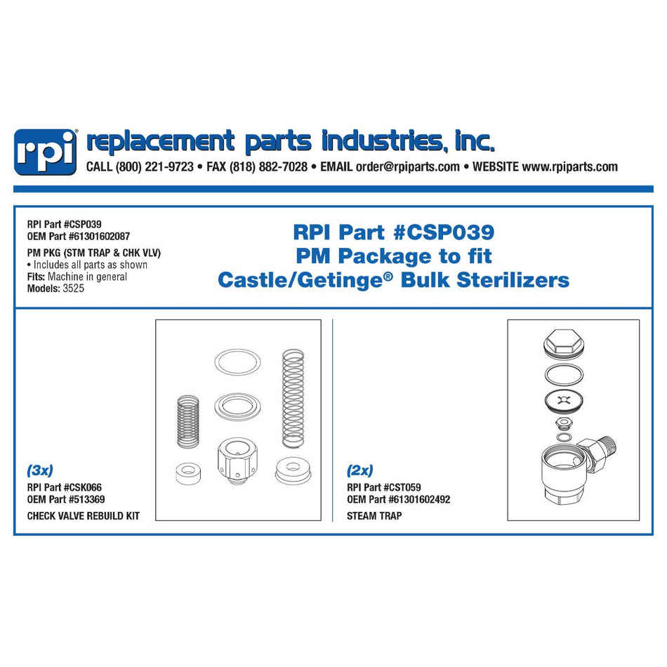 PM PKG, Steam Trap/Check Valve Castle Part:61301602087/CSP039