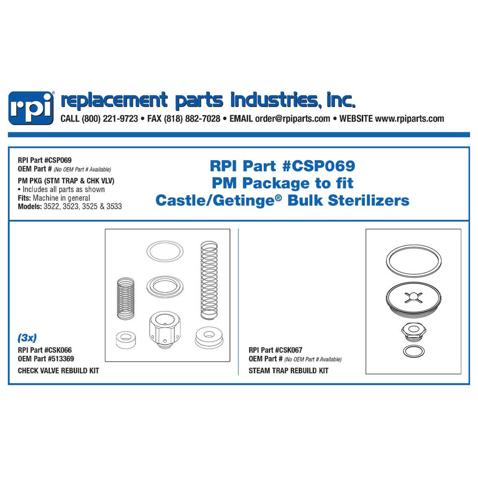 PM PKG, STM Trap/CHK VLV Getinge/Castle Sterilizer Part: CSP069