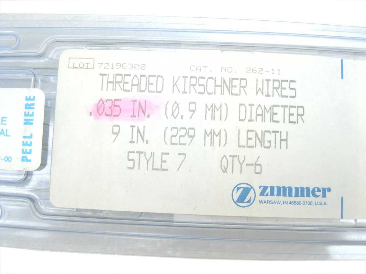    Kirschner Wires, Threaded, 1/32 Dia x 9 Long, Style 7 - 262-11