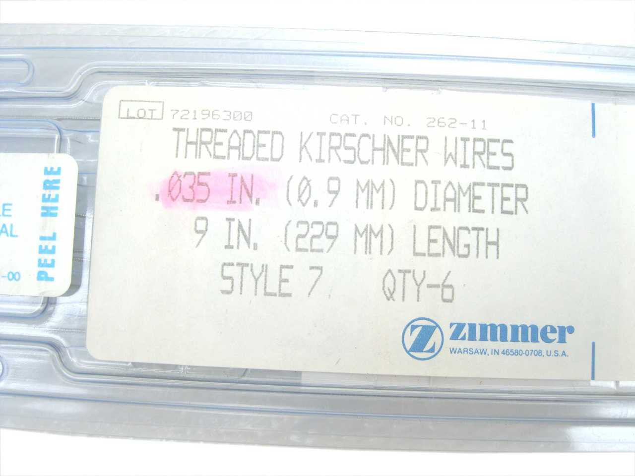    Kirschner Wires, Threaded, 1/32 Dia x 9 Long, Style 7 - 262-11