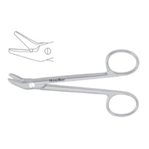 OR Grade Meisterhand Wire Cutting Scissors, 4-3/4", angled to side, one serrated blade SKU:MH9-124